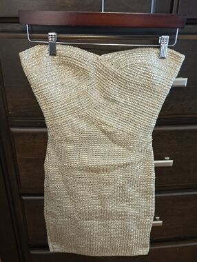 Forever 21 Gold Strapless Shimmer Bodycon Dress